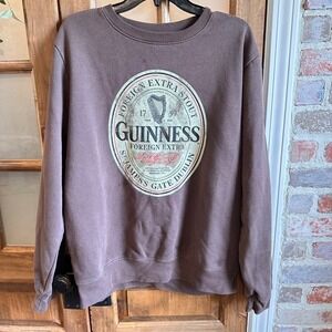 Guinness Sweatshirt Mens Medium Brown Foreign Extra Stout Graphic Crewneck FLAW
